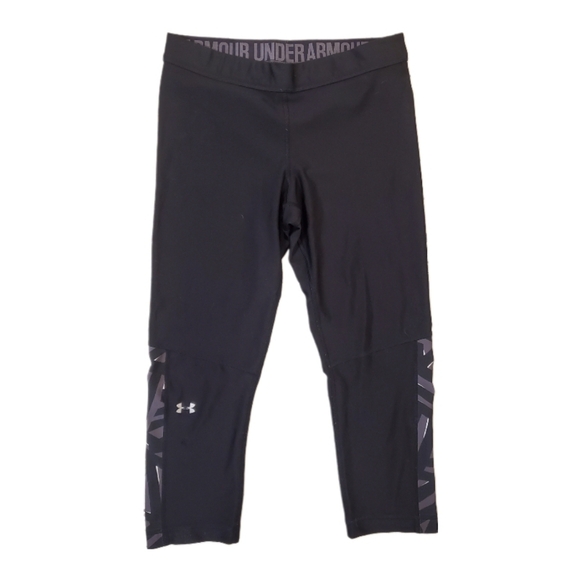 Under Armour Women's Black Crop‎ Gray Geometric Leggings Medium - Picture 1 of 5